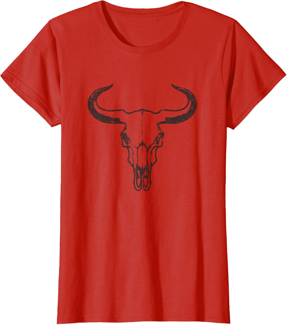 Western Country Graphic Animal Men Women Vintage Cow Skull T-Shirt - Red
