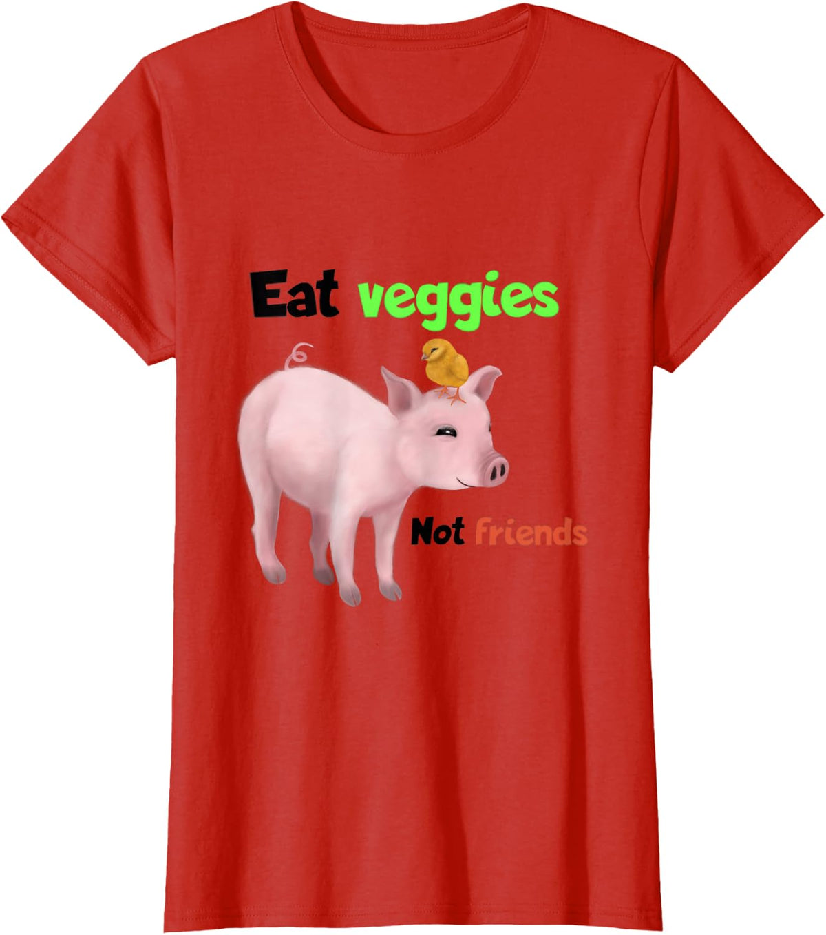 Eat Veggies Not Friends - Cute Pig Vegan Shirt T-Shirt - Red