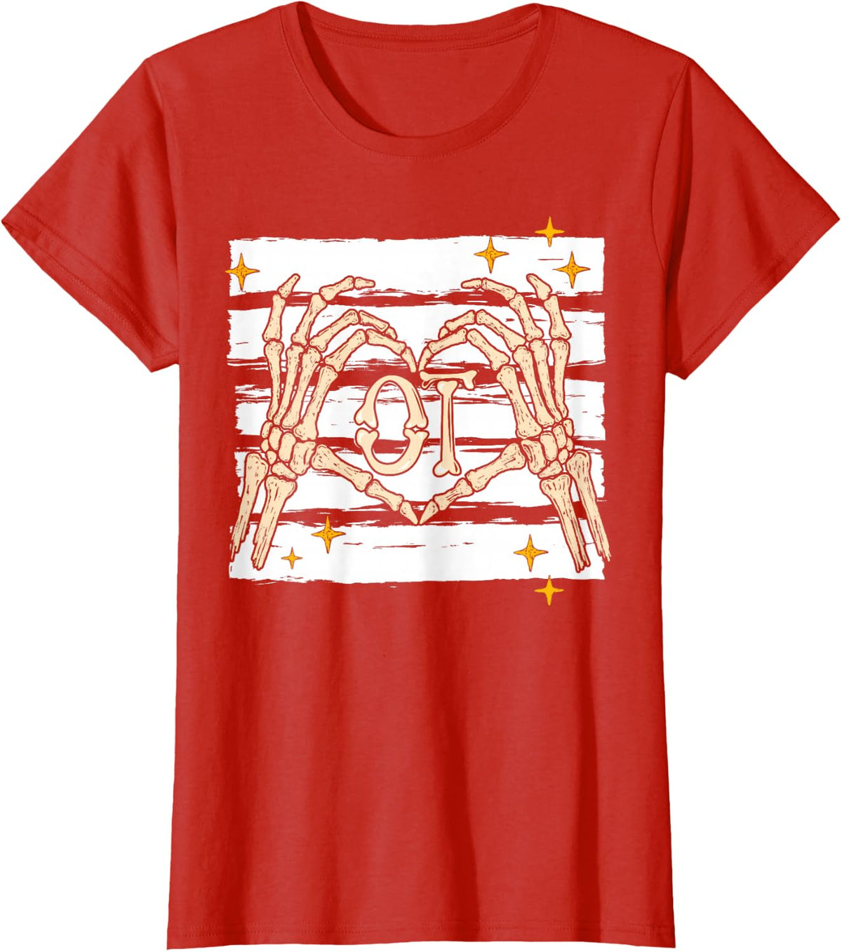 Skeleton Hand Heart OT Occupational Therapist Halloween T-Shirt - Red