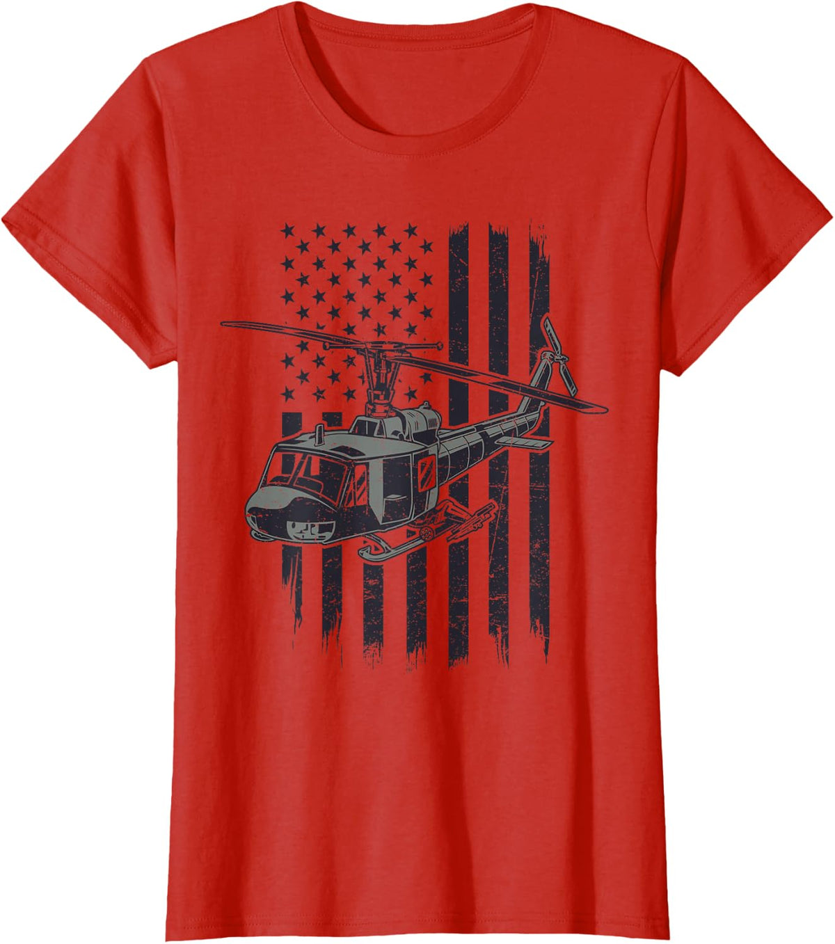 UH-1 Huey Flag American US Military Helicopter Pilot T-Shirt - Red