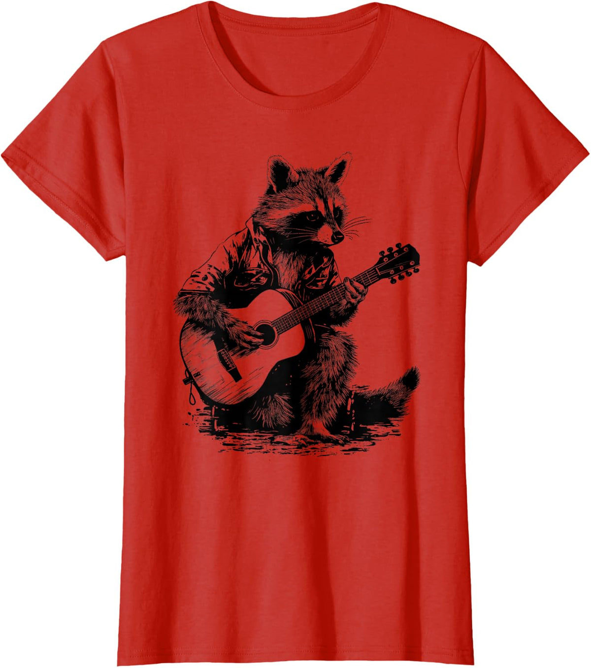 Raccoon Playing Guitar Guitarist Funny Guitar Player Racoon T-Shirt - Red