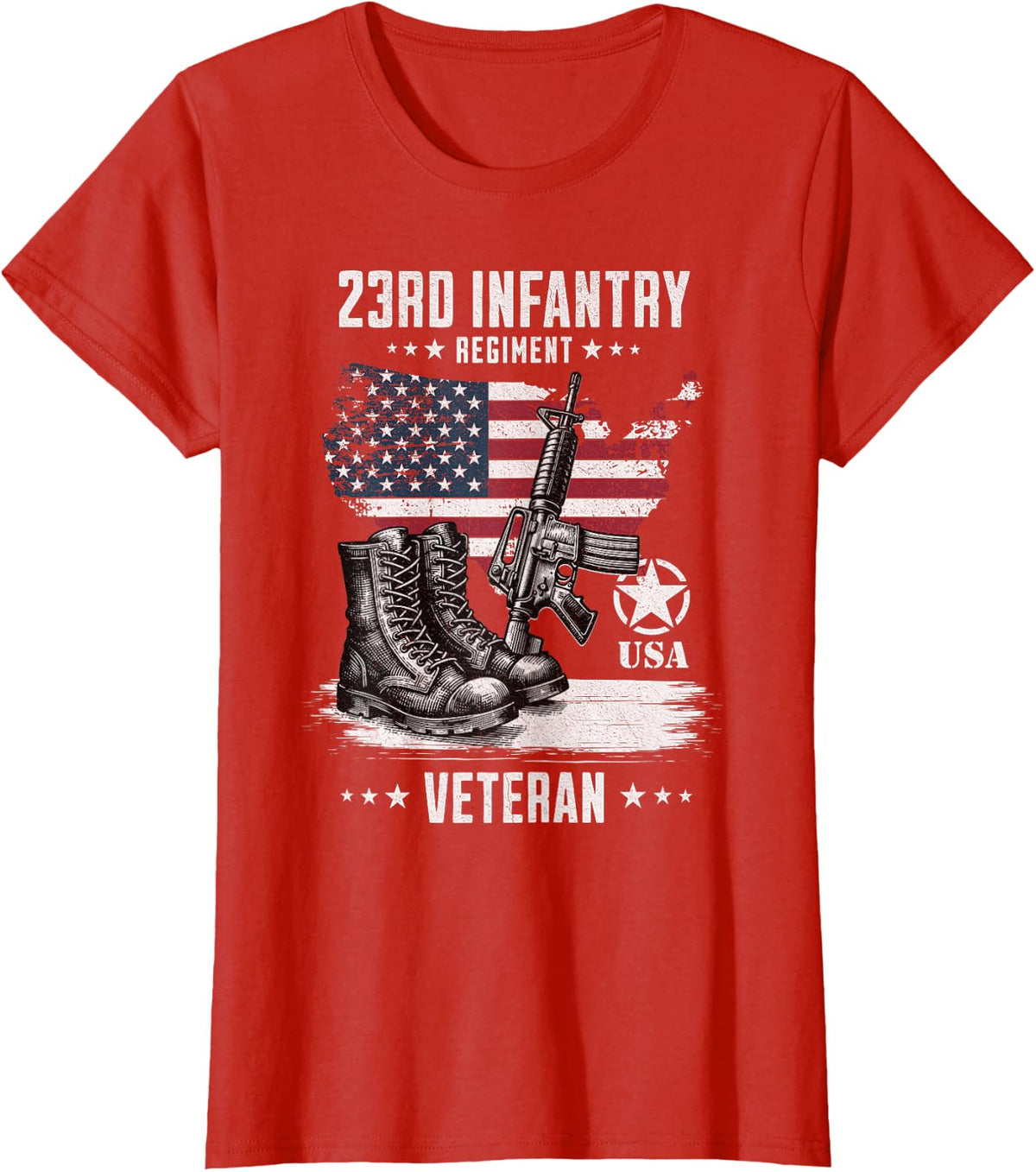 23rd Infantry Regiment Veteran Military Veteran Distressed T-Shirt - Red