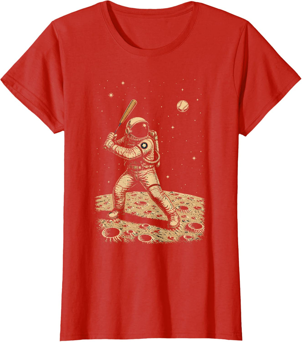Space Baseball Astronaut Player Cosmic Sports T-Shirt - Red