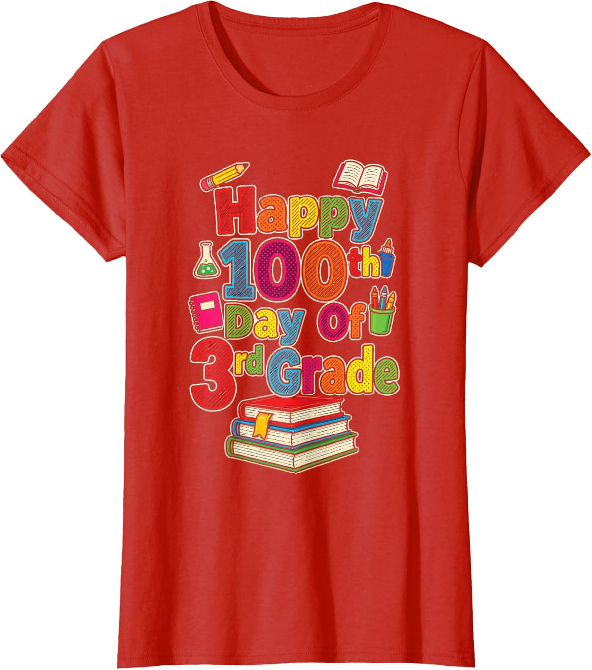 3rd Grade Happy 100th Day of Elementary School Kids T-Shirt - Red