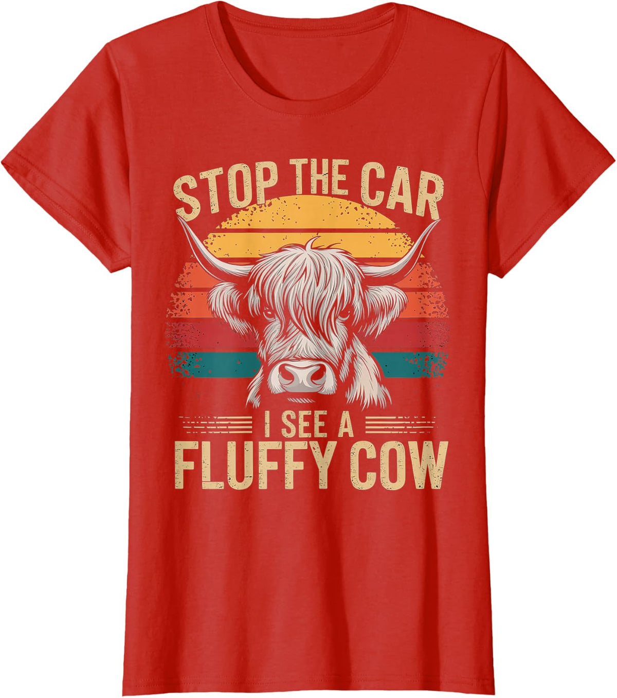 Stop The Car I See Fluffy Cow Funny Highland Cow Lover T-Shirt - Red