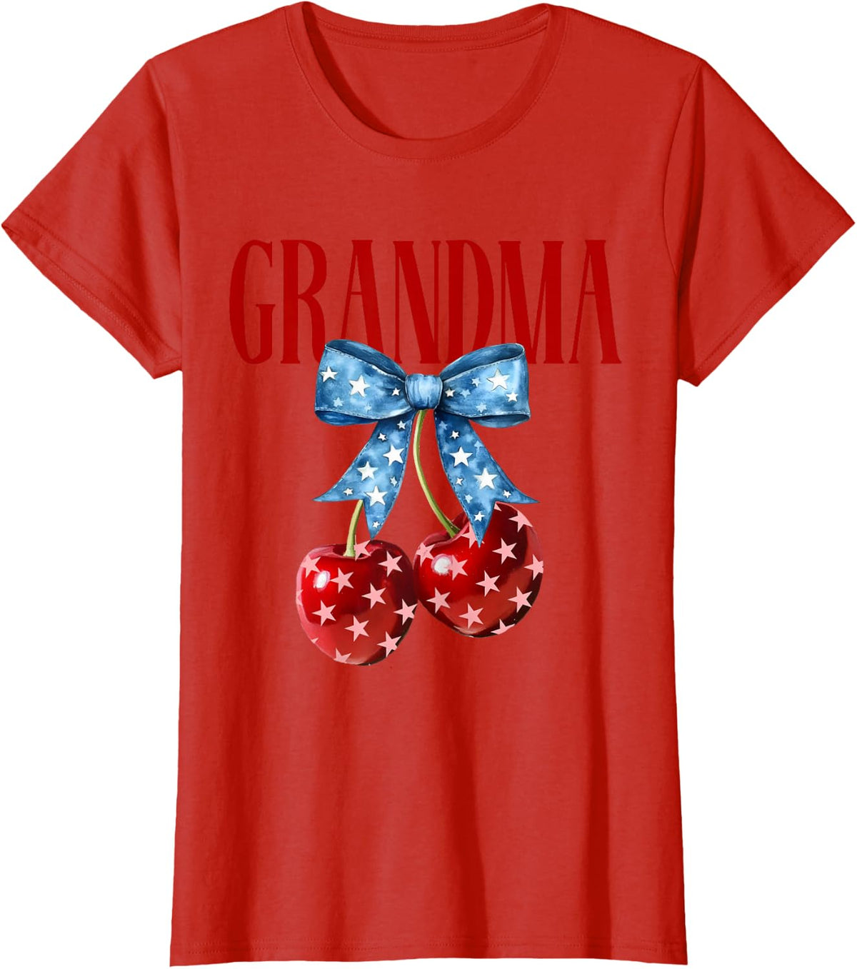 Cute Grandma Cherries Coquette Bow Retro Cherry 4th Of July T-Shirt - Red