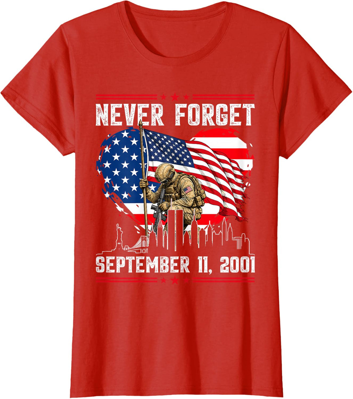 Never Forget 25th Anniversary September 11 2001 Memorial Day T-Shirt - Red