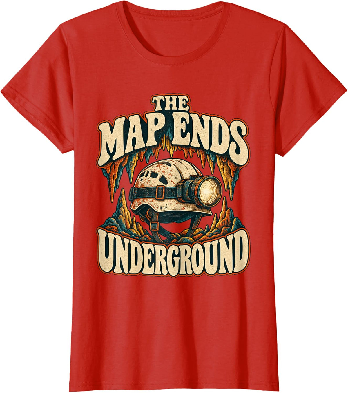 The Map Ends Underground Caving T-Shirt - Red