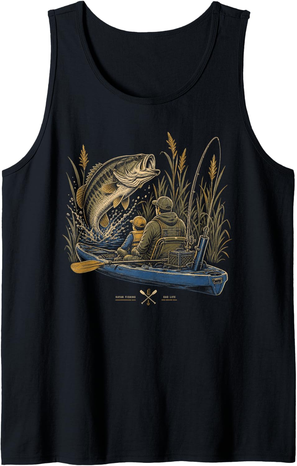 Men's Kayak Fishing Dad Life Bass Fishing Angler Sleeveless Tank Top - Black