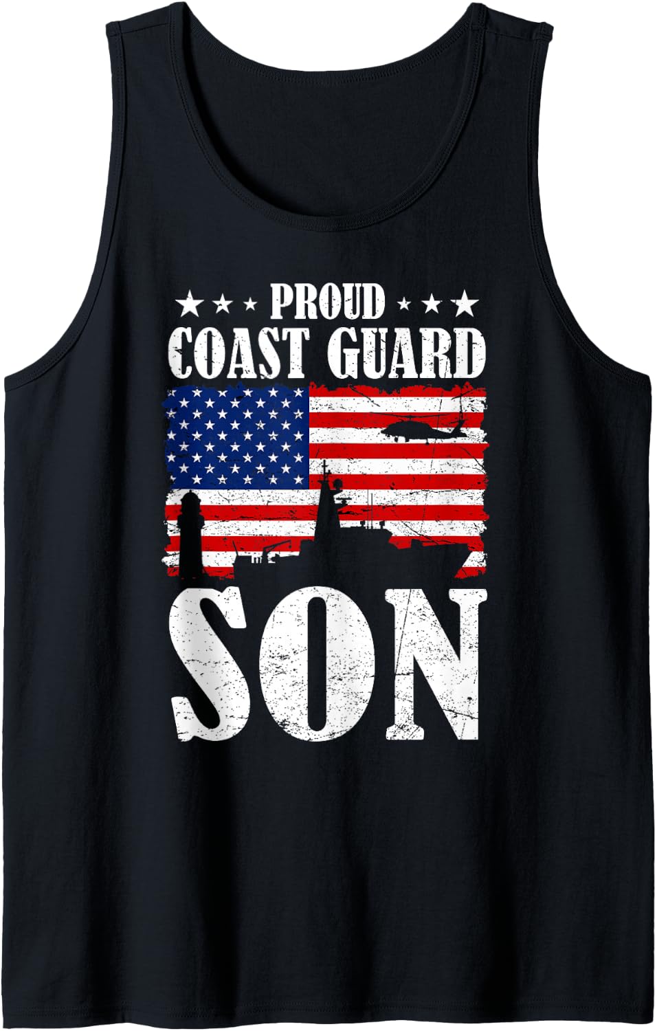 Mens Proud Coast Guard Son Flag USA Coastie Family Matching Tank Top - Black