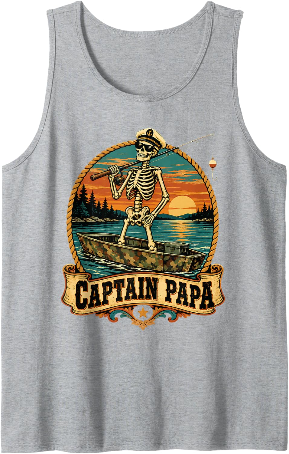 Men's Fishing Camo Funny Fisherman Bass Fishing Dad Fathers Day Sleeveless Tank Top - Heather Grey