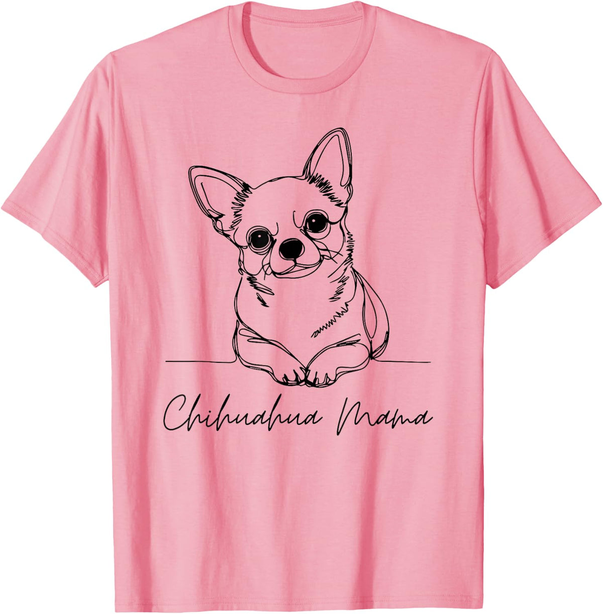 Chihuahua Mama Short Haired Chihuahua Mom Cute Dog Line Art T-Shirt - Pink
