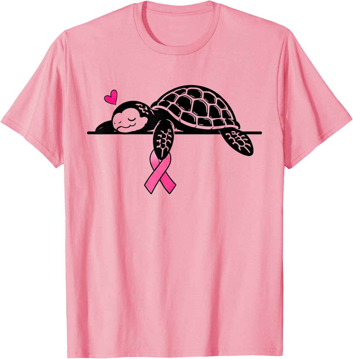 Pink Ribbon Sea Turtle Breast Cancer Awareness Men Women T-Shirt - Pink