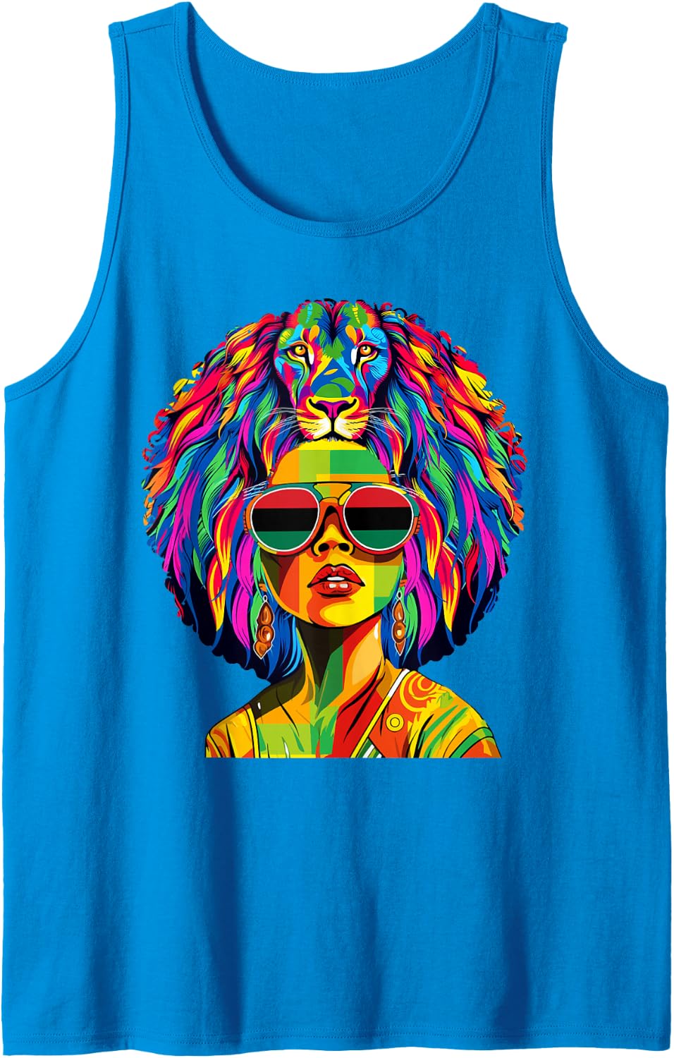Black Queen Pop Art Lion Afro Hair Melanin Afro Women BHM Tank Top - Sapphire Blue
