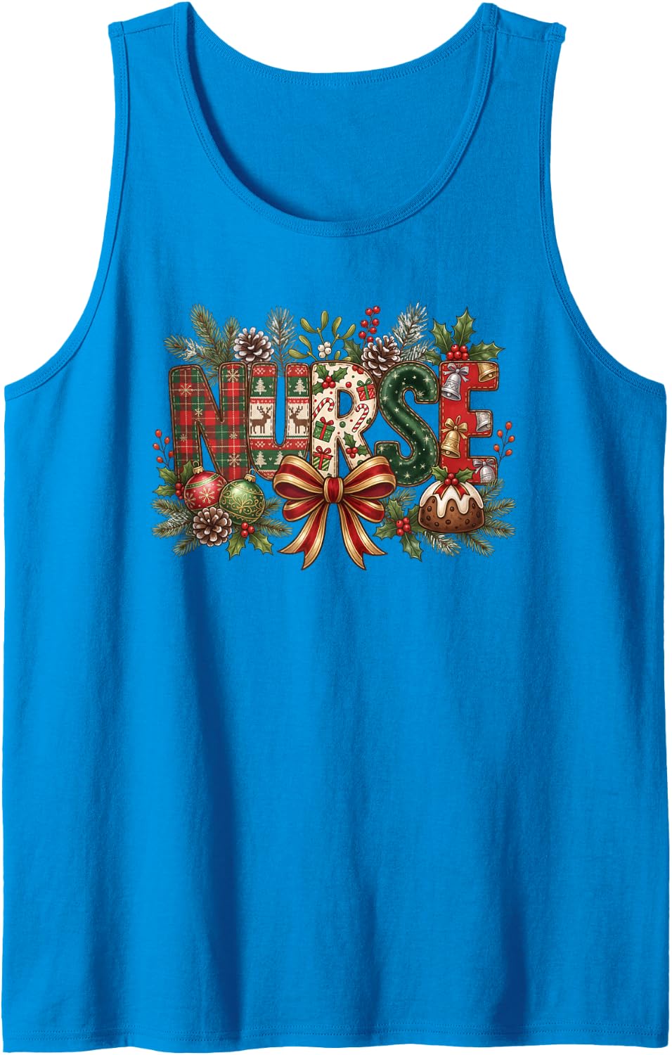 Merry Christmas Nurse Festive Holiday Coquette Bow Sleeveless Tank Top - Sapphire Blue