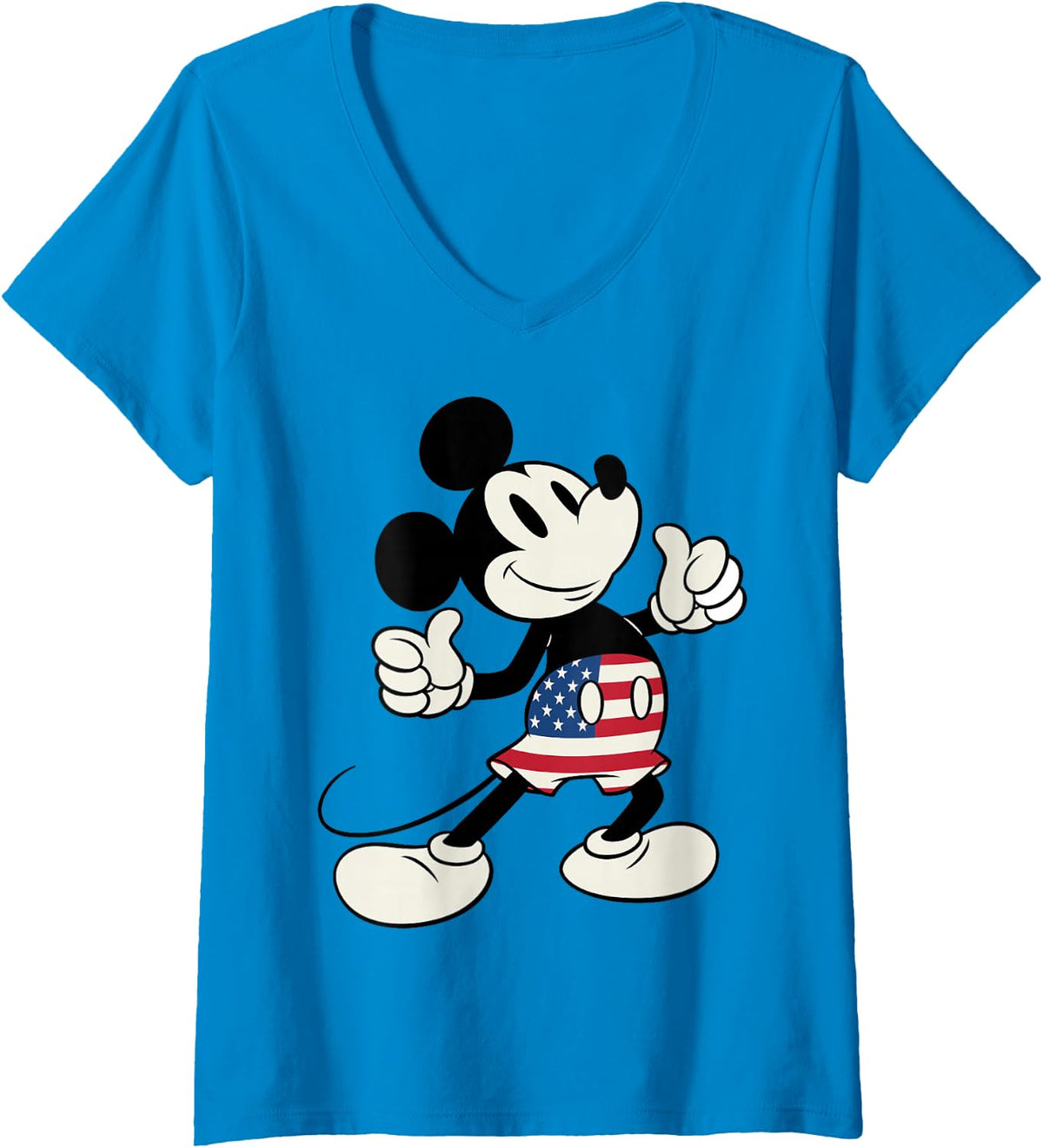 Women's Disney Mickey and Friends 4th of July Mickey USA Flag Shorts V-Neck T-Shirt - Sapphire Blue