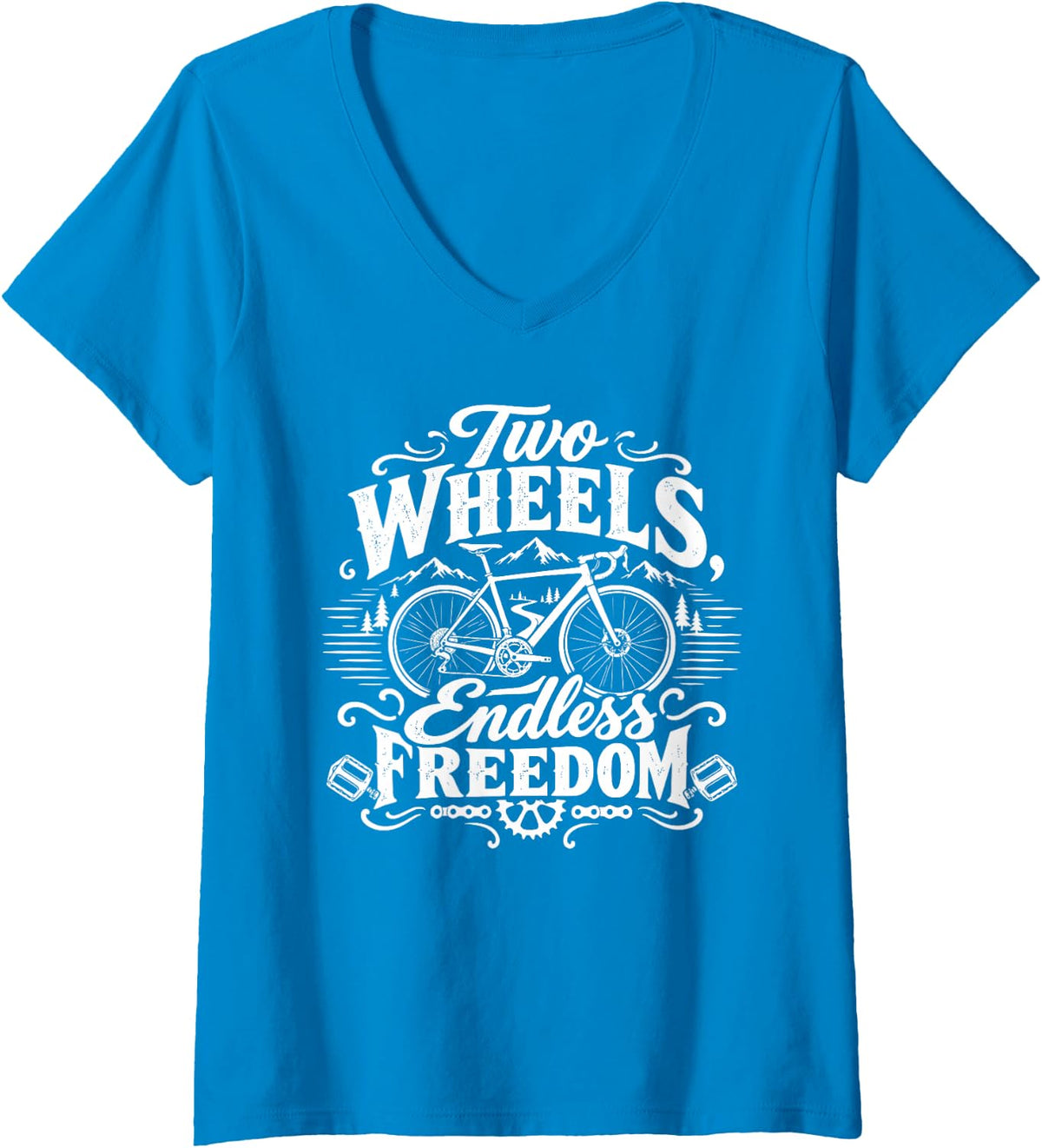 Women's Bike & Biking, Two Wheels Endless Freedom V-Neck T-Shirt - Sapphire Blue