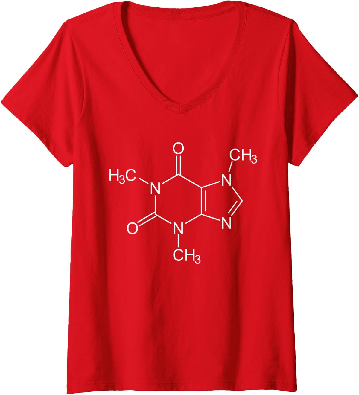 Womens Caffeine Molecule funny Coffee Chemical formula V-Neck T-Shirt - Red