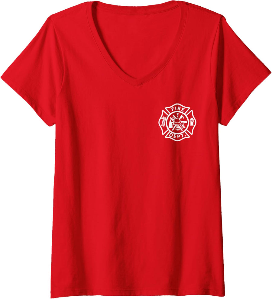 Women's Fire Rescue Department Fireman Symbol Firefighter Gear V-Neck T-Shirt - Red