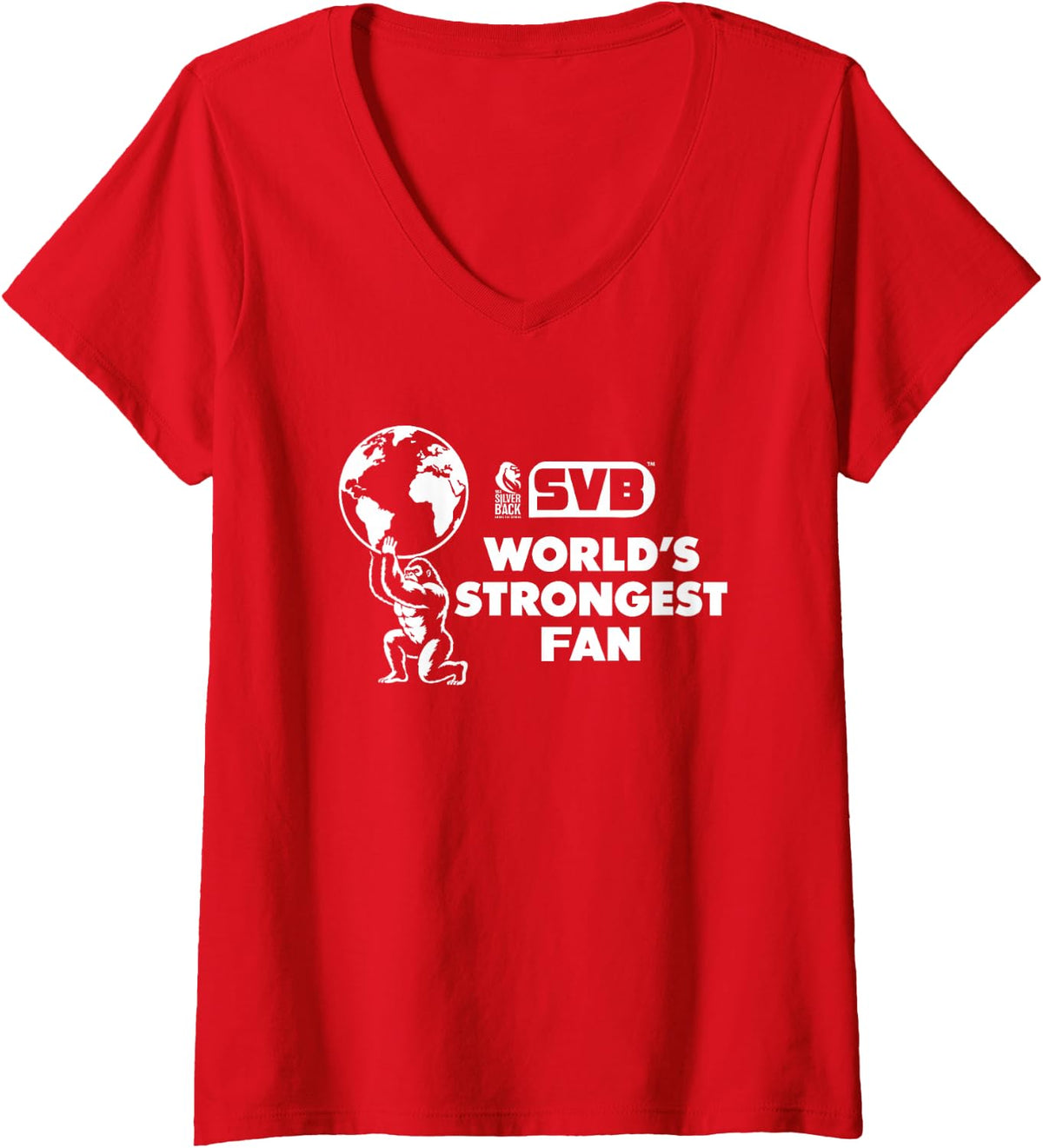 Women's 96.4% Silverback Gym Apparel, Worlds Strongest Fan V-Neck T-Shirt - Red
