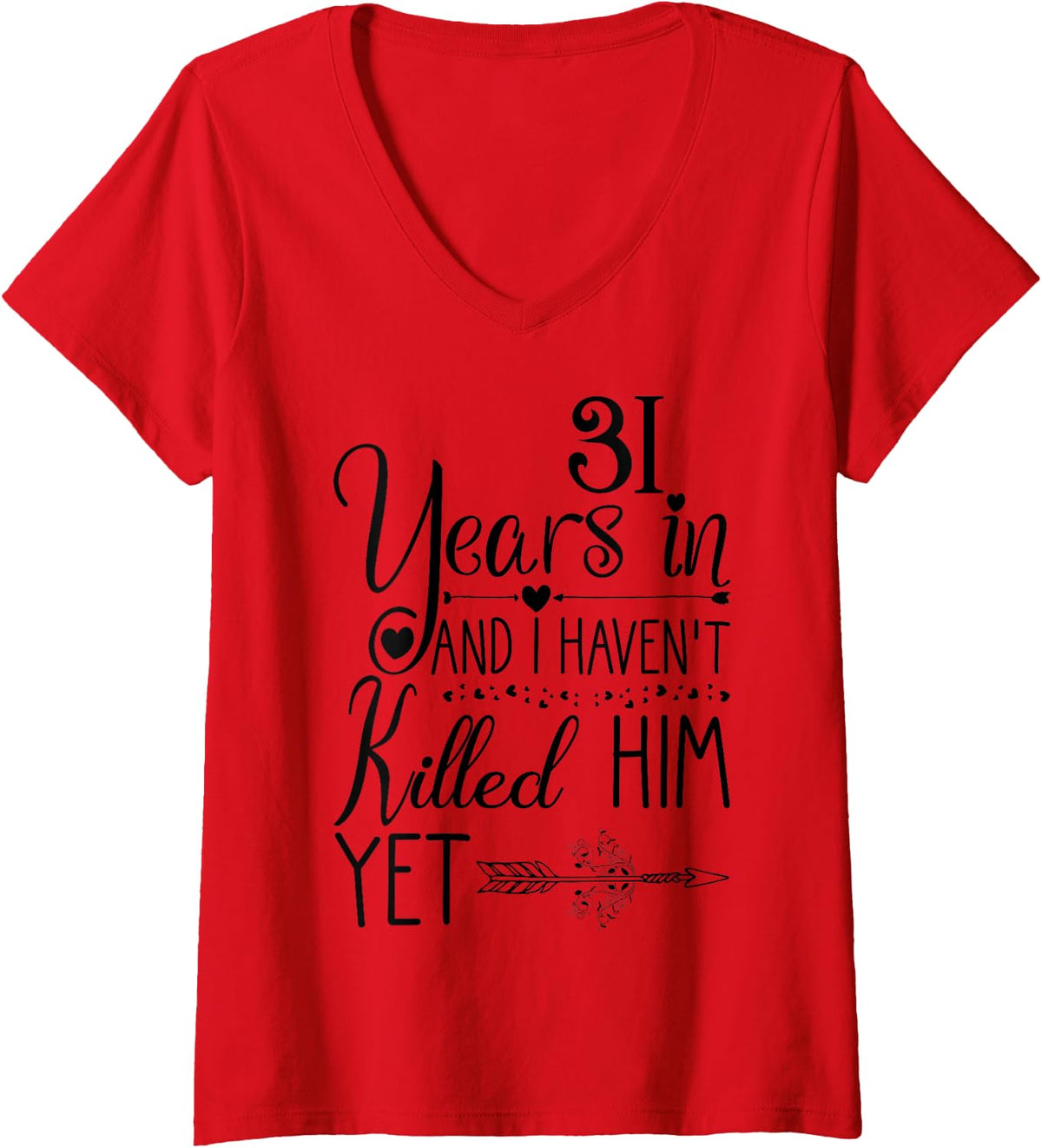 Womens 31st Wedding Anniversary Gift for Her 31 Years of Marriage V-Neck T-Shirt - Red