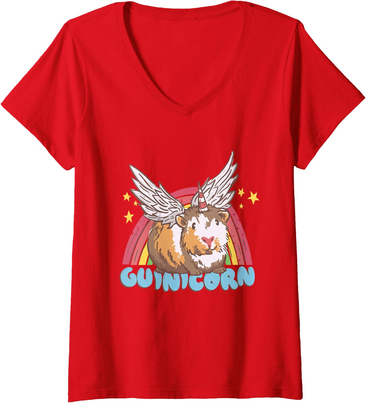 Women's Guinicorn Guinea Pig Cute Animal Wordplay V-Neck T-Shirt - Red