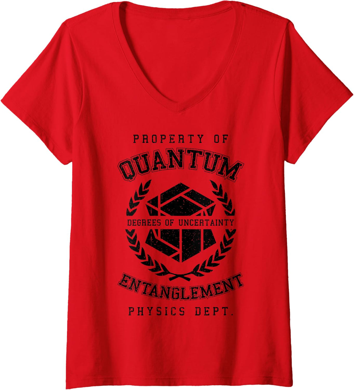 Women's Quantum Entanglement Funny Vintage Physics Varsity Science V-Neck T-Shirt - Red