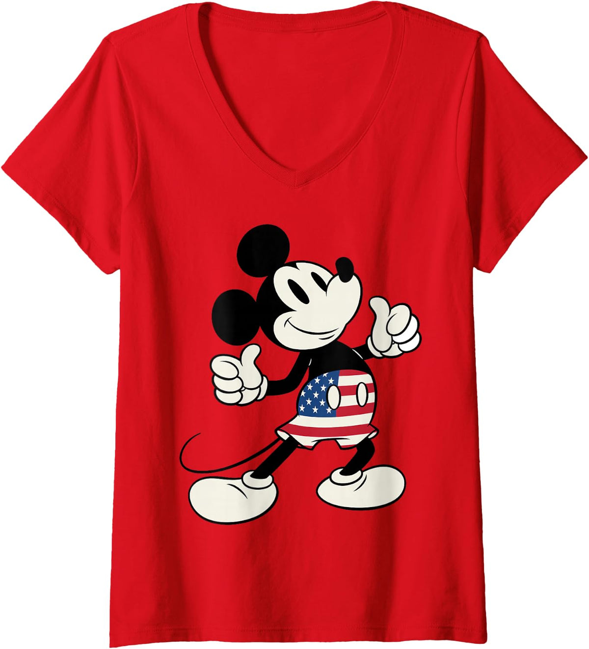 Women's Disney Mickey and Friends 4th of July Mickey USA Flag Shorts V-Neck T-Shirt - Red