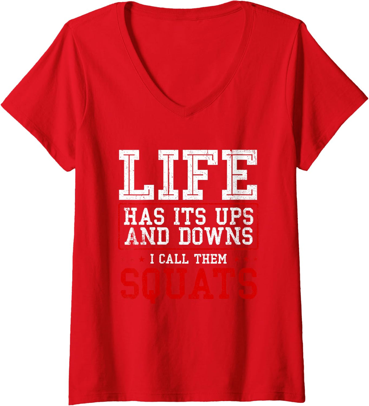 Womens Fitness Gym - Workout Weights - Squat - Gym Squats V-Neck T-Shirt - Red