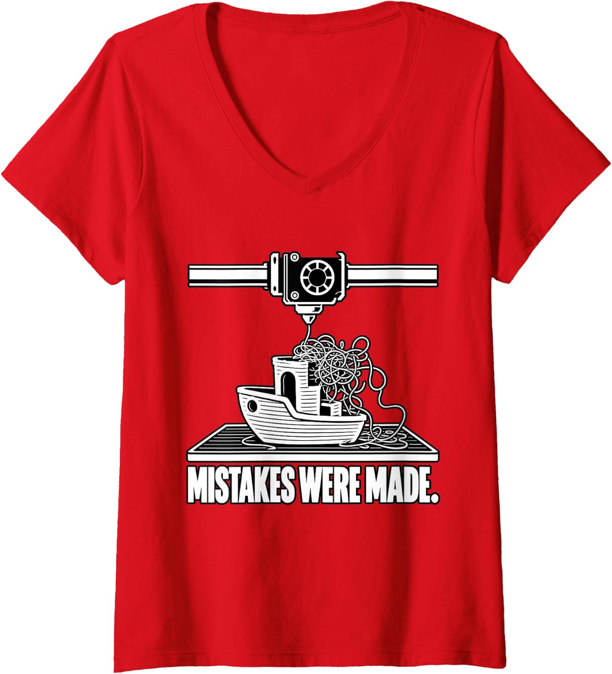 Women's Funny 3D Printing Failed Print Filament 3D Printer Owner V-Neck T-Shirt - Red