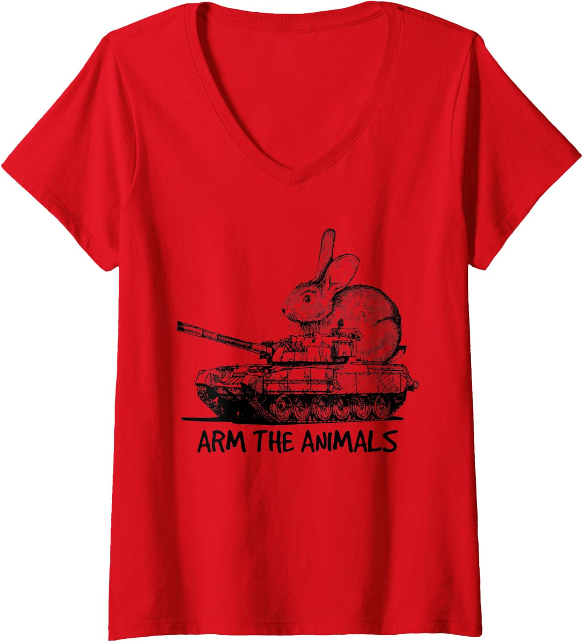 Womens Funny Arm Animals Bunny Easter Day V-Neck T-Shirt - Red