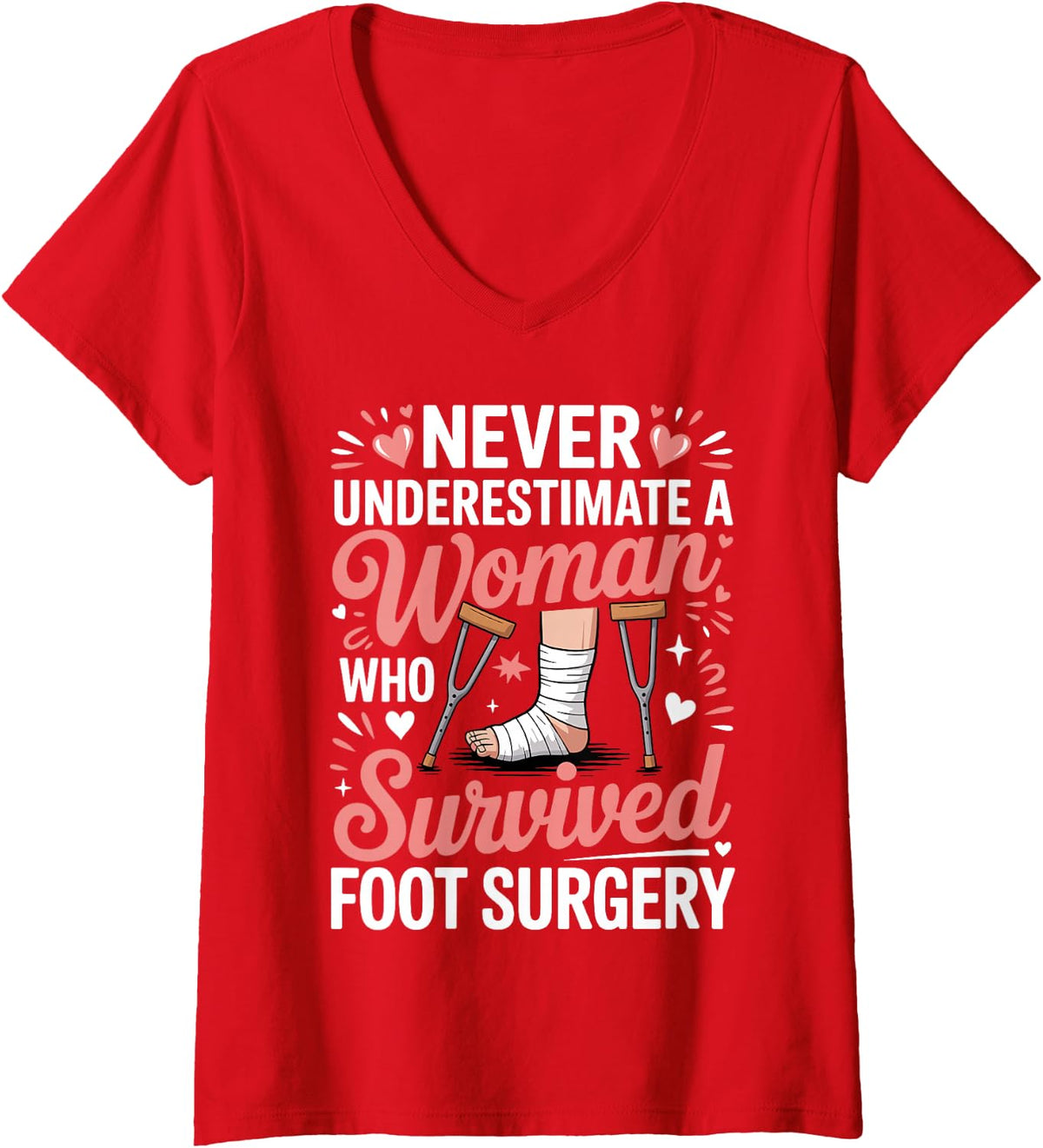 Women's Funny Foot Surgery Art for Women Get Well Soon Foot Surgery V-Neck T-Shirt - Red