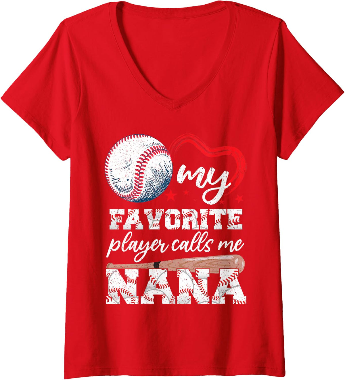 Women's Baseball Grandma My Favourite Player Calls Me Nana Baseball V-Neck T-Shirt - Red