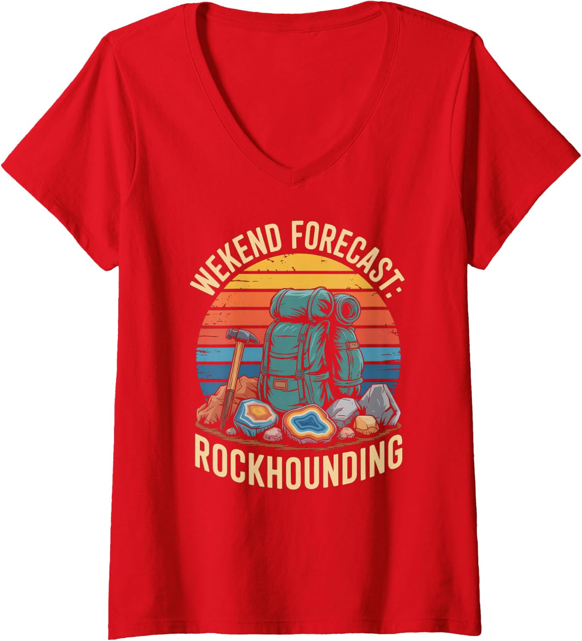 Women's Weekend Forecast Rockhounding Hiking Geology V-Neck T-Shirt - Red