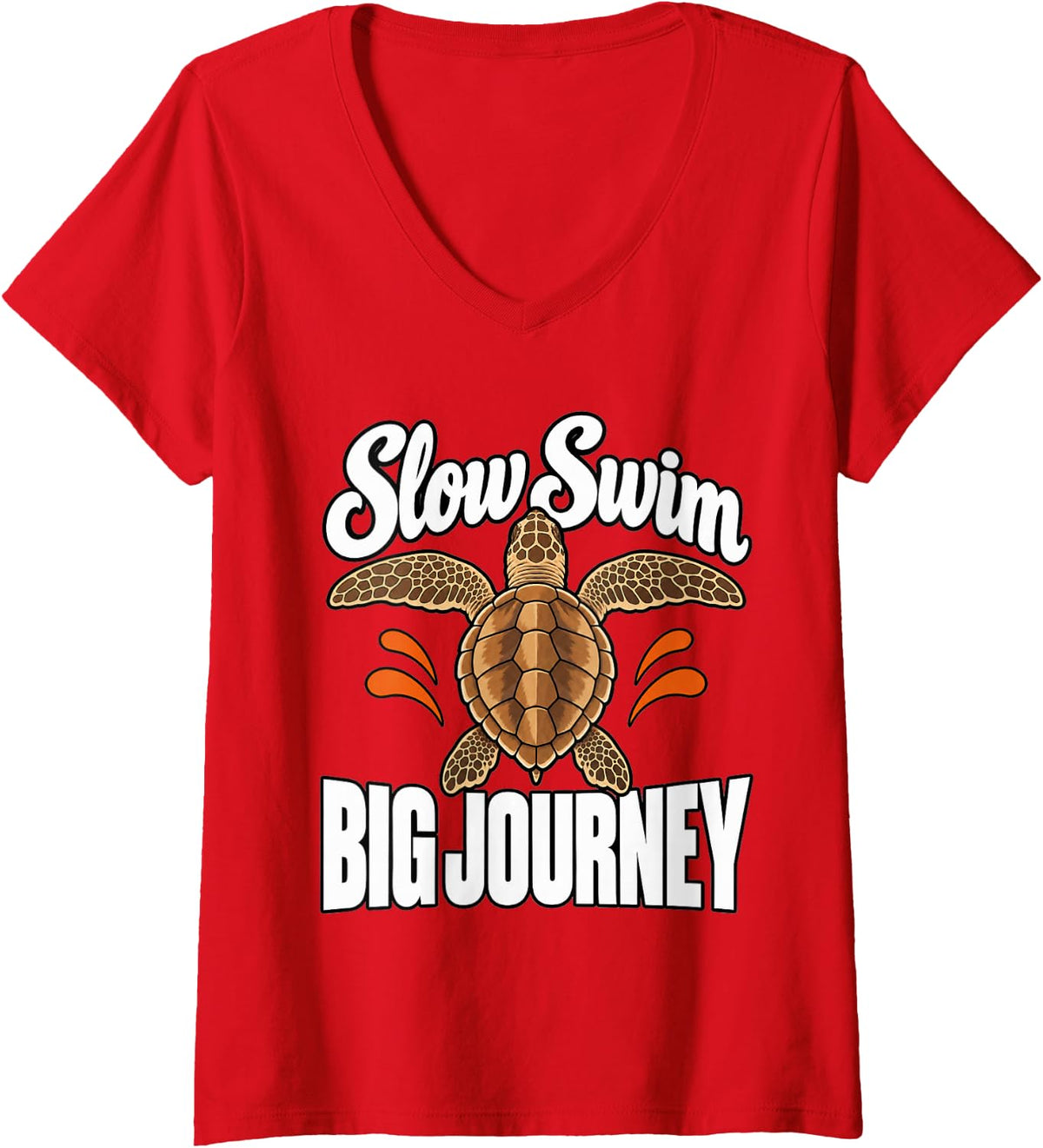 Women's Sea Turtle Slow Swim Big Journey Marine Biologist Fans V-Neck T-Shirt - Red