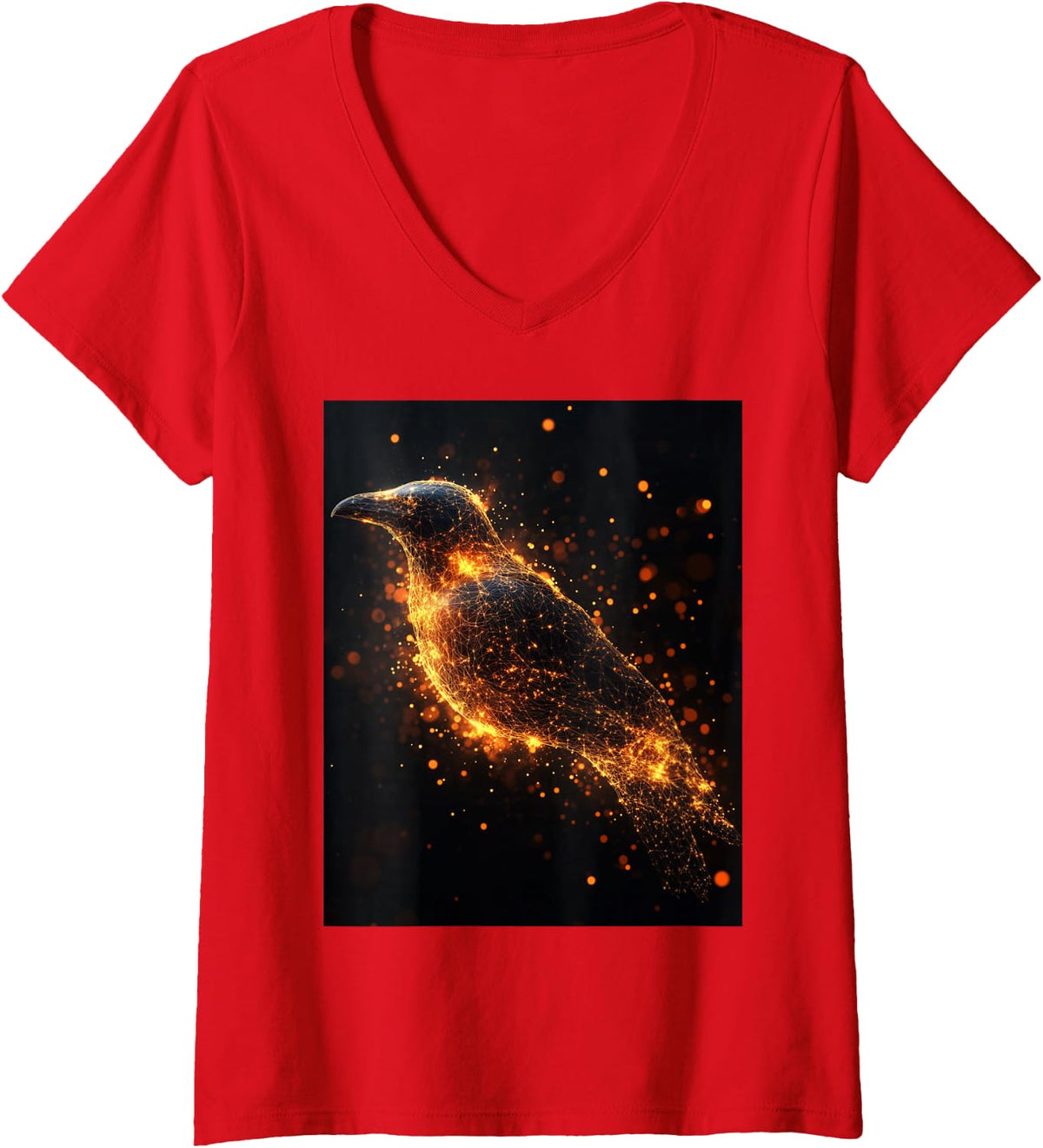 Women's Raven Men Black Gothic Scary Women Goth Black Crow V-Neck T-Shirt - Red