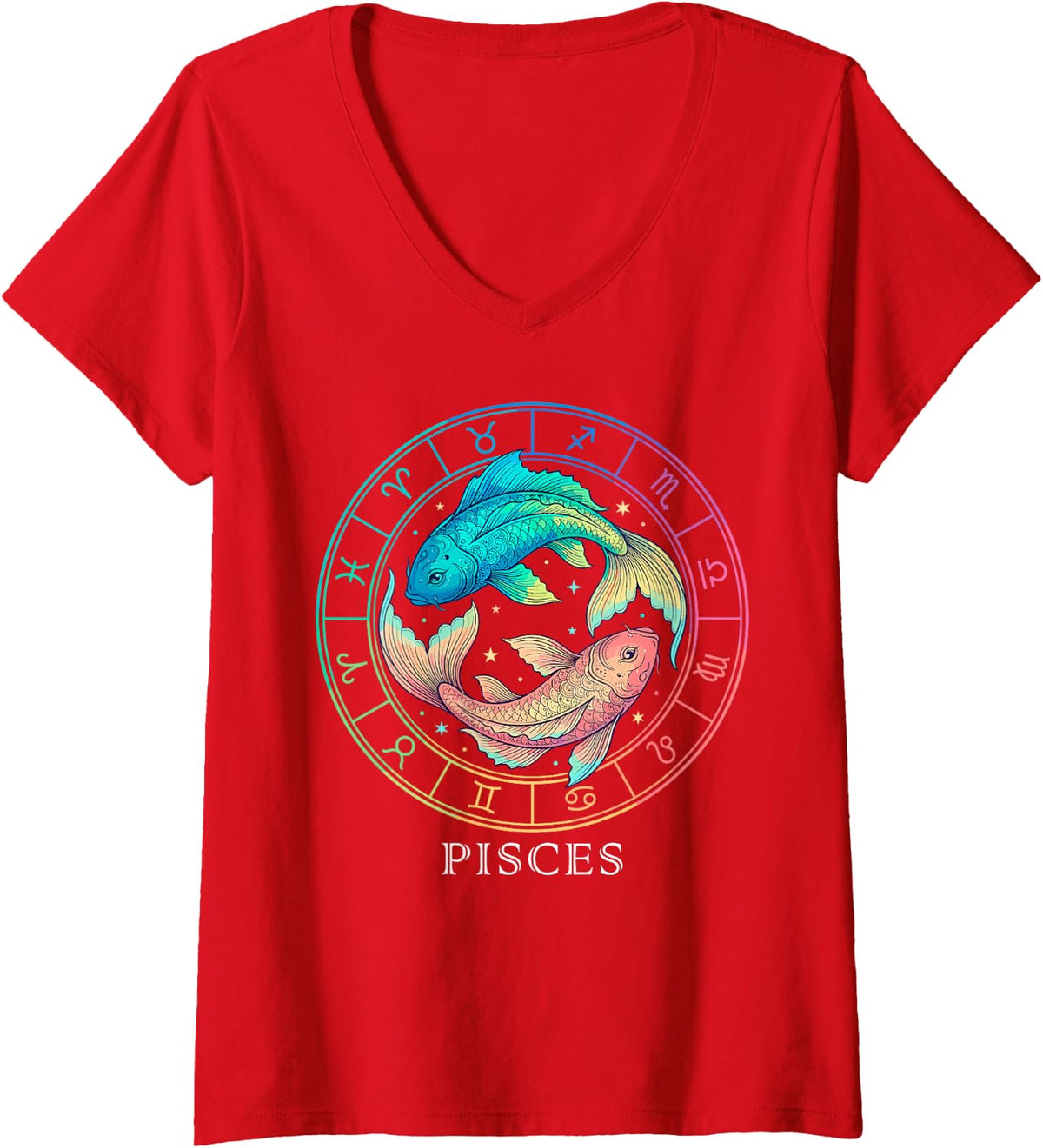 Women's Pisces Zodiac Sign Astrology Horoscope Astrological Symbol V-Neck T-Shirt - Red