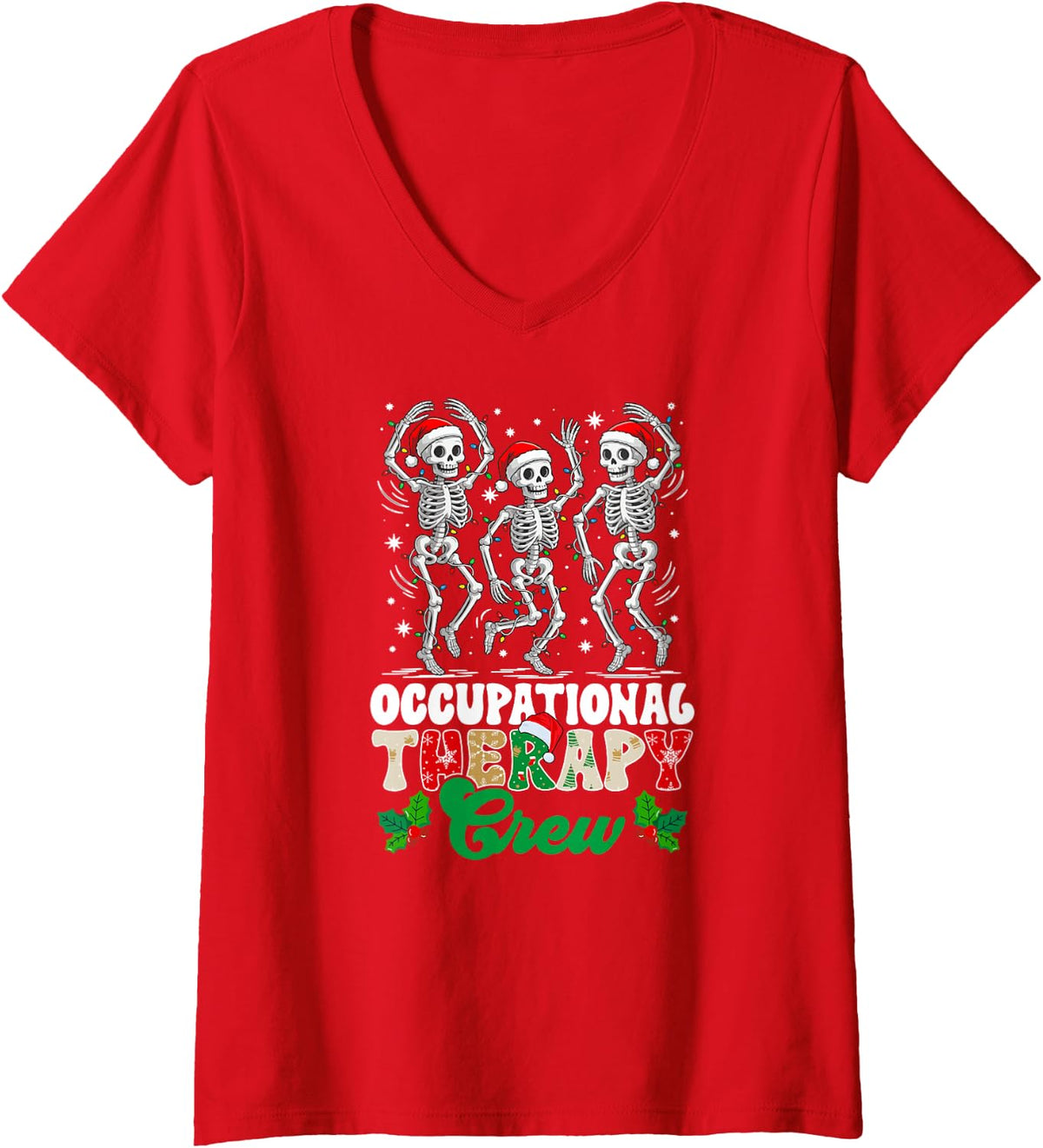 Women's Occupational Therapy Crew Christmas OT Therapist Xmas Party V-Neck T-Shirt - Red