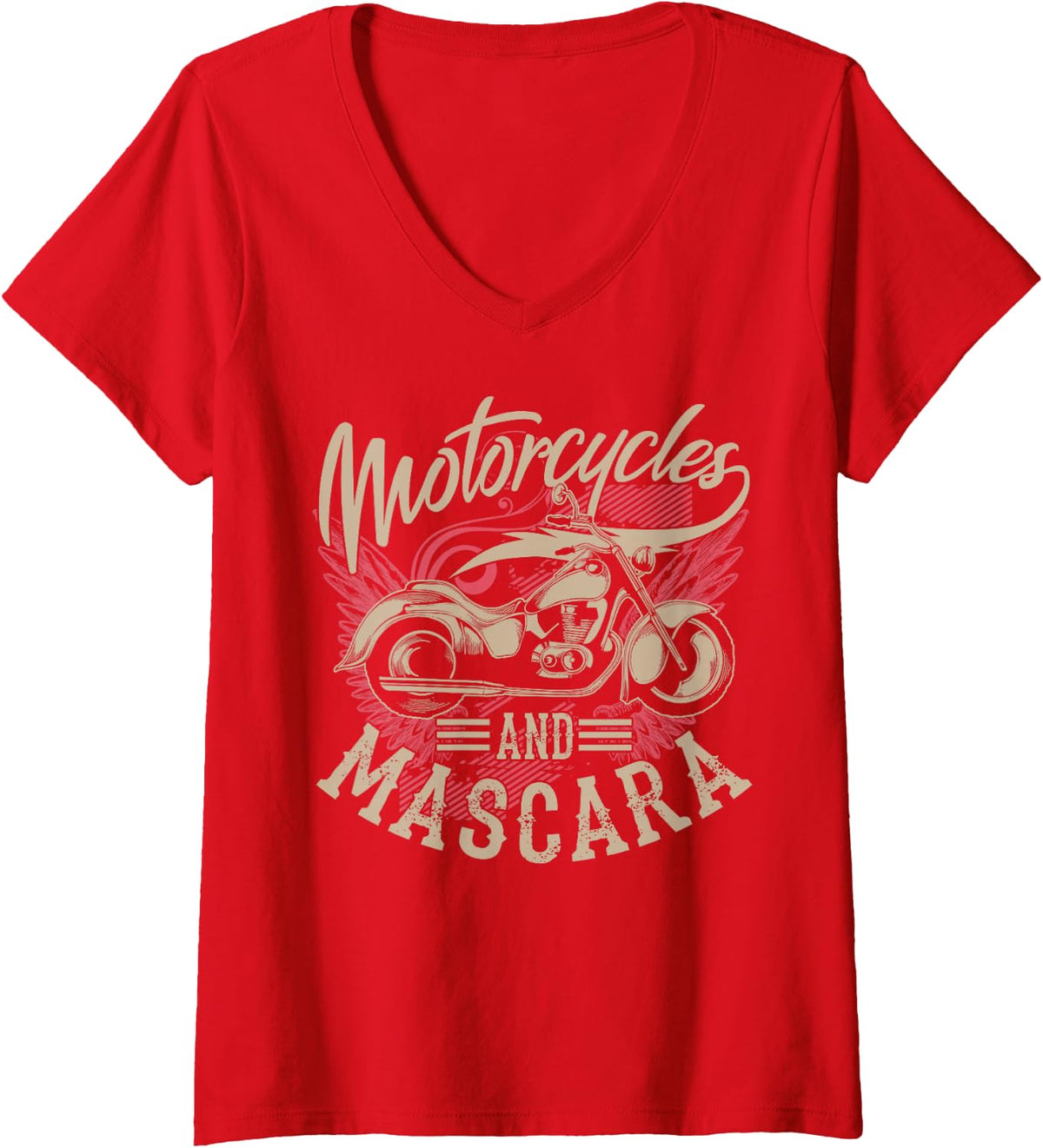 Womens Motorcycles and Mascara Art | Cute Makeup Motor Lover Gift V-Neck T-Shirt Small - Red