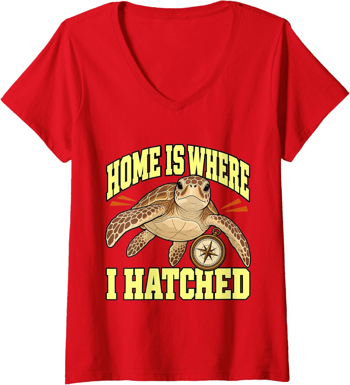 Women's Sea Turtle Home is Where I Hatched Sea Lover Funny V-Neck T-Shirt - Red
