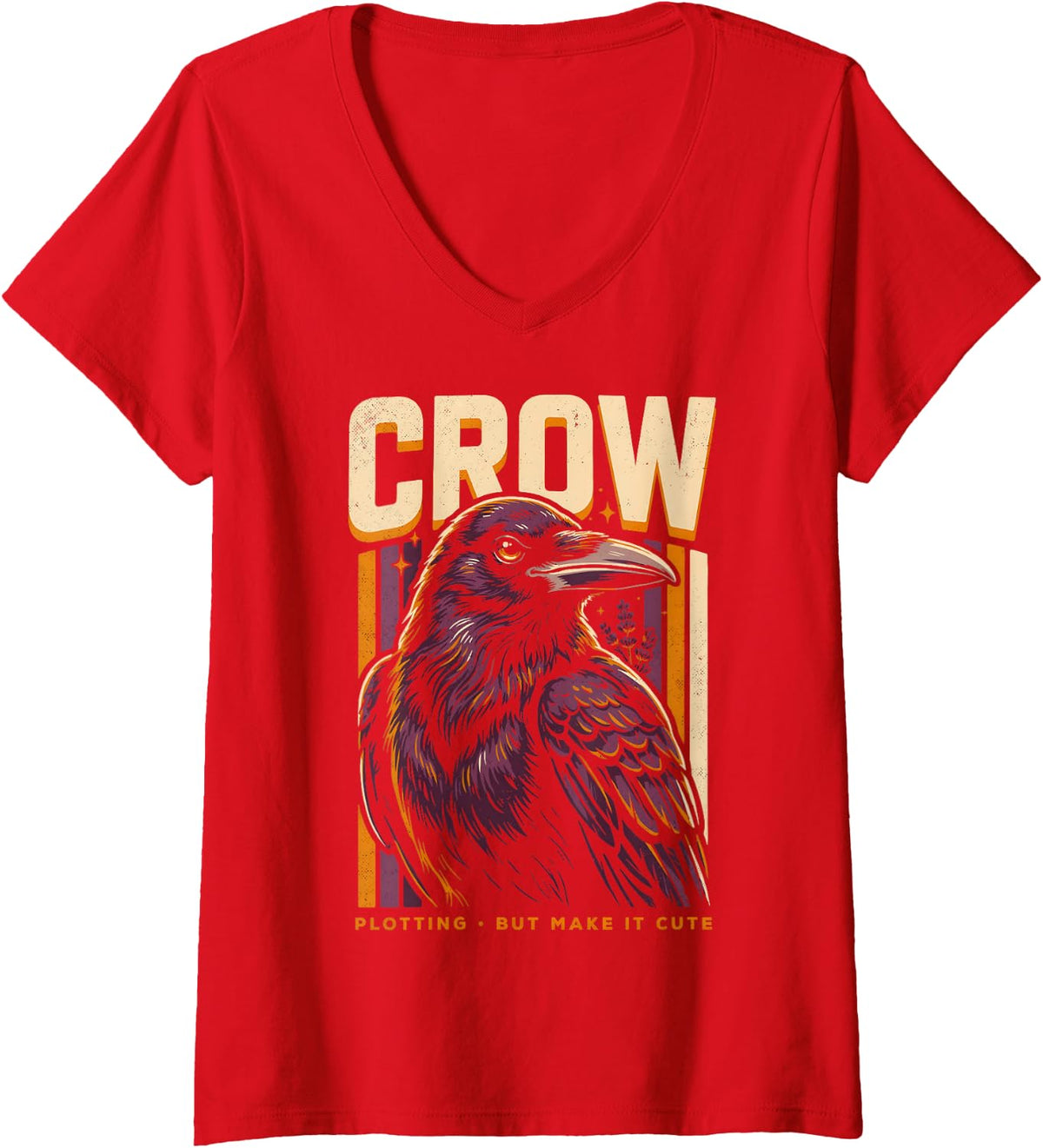 Women's Crow Plotting But Make It Cute Raven Humor V-Neck T-Shirt - Red