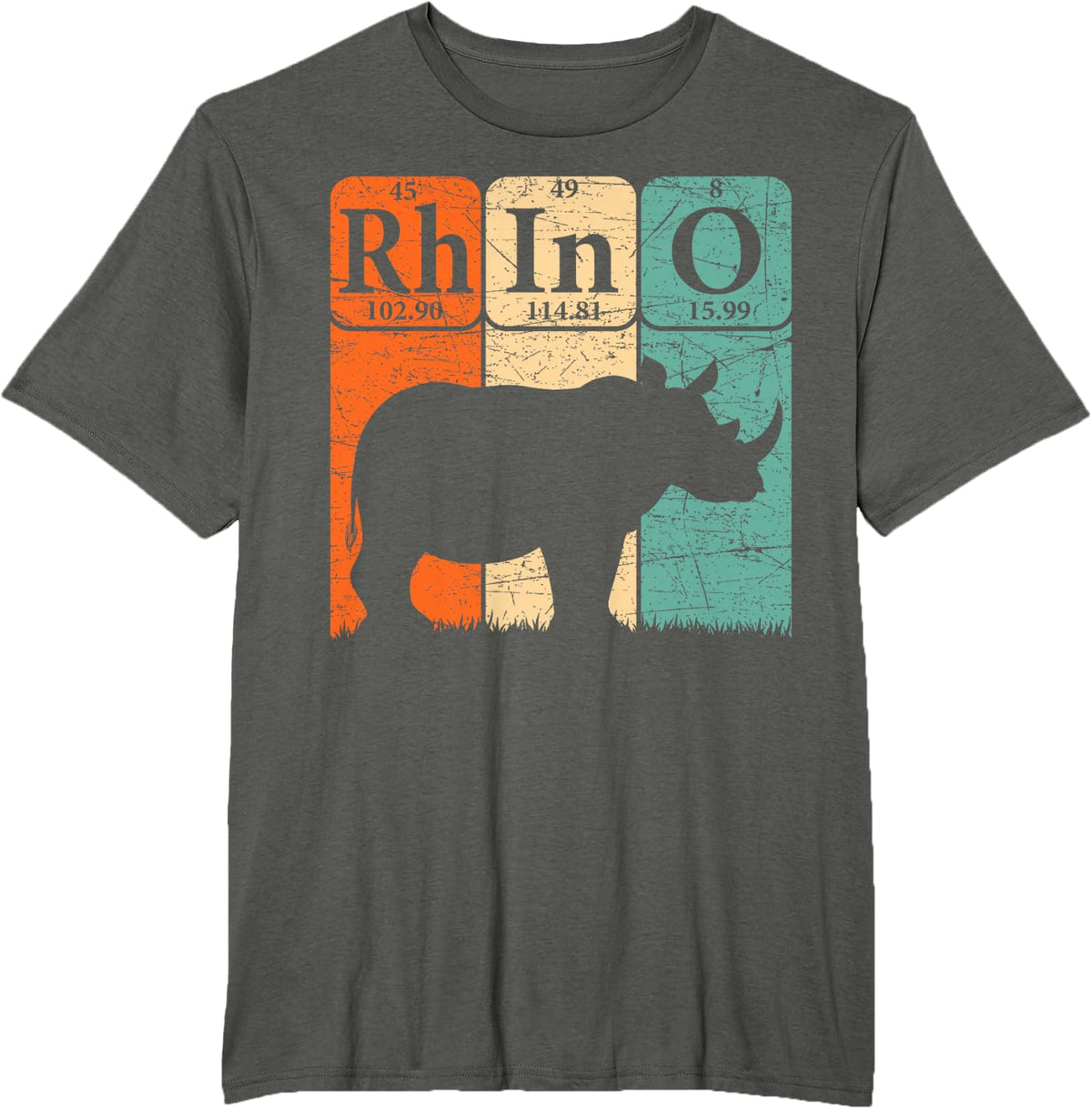 Rhino Periodic Table Elements Rhino Lover Rhinoceros Retro T-Shirt - Asphalt Grey