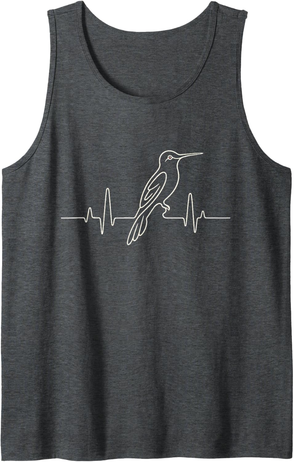 Bird Watching Hummingbird Heartbeat Line Art Tank Top - Dark Heather Grey