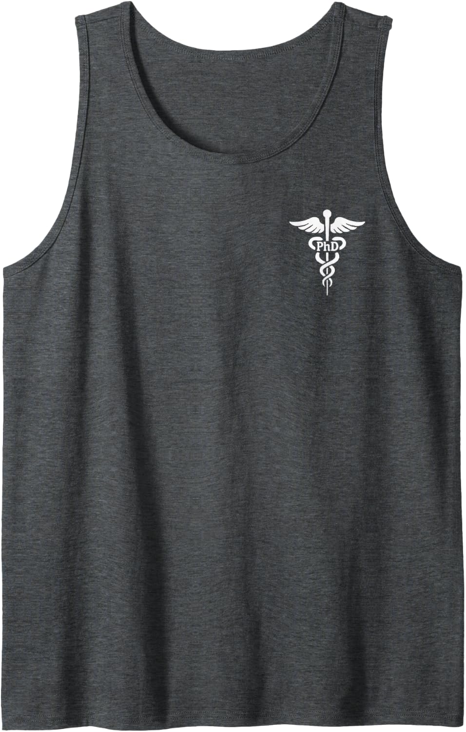 Men's PhD Doctor of Philosophy Caduceus Academic Emblem Sleeveless Tank Top - Dark Heather Grey