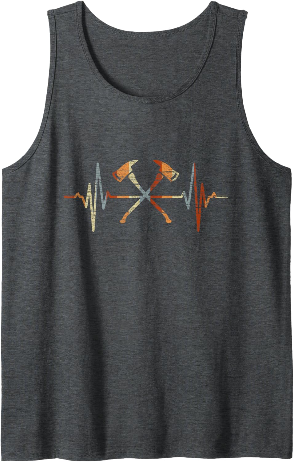 Firefighter Axe Heartbeat Vintage ECG Cardiogram Retro Sleeveless Tank Top - Dark Heather Grey