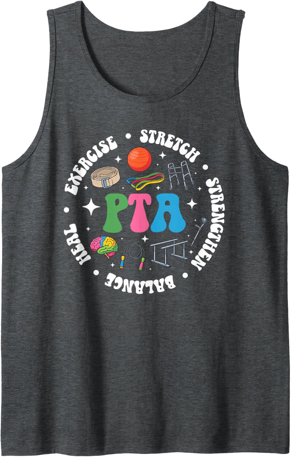 PTA Appreciation Circle Physical Therapist Assistant Sleeveless Tank Top - Dark Heather Grey