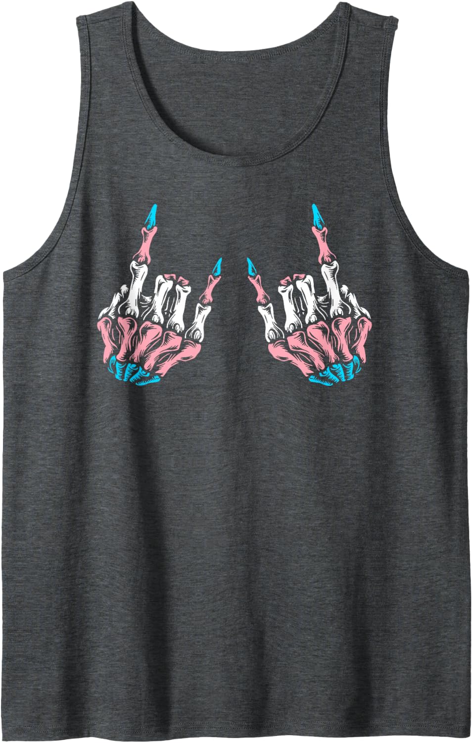 Skeleton Rock Hand LGBT-Q Transgender Pride Trans Flag Tank Top - Dark Heather Grey