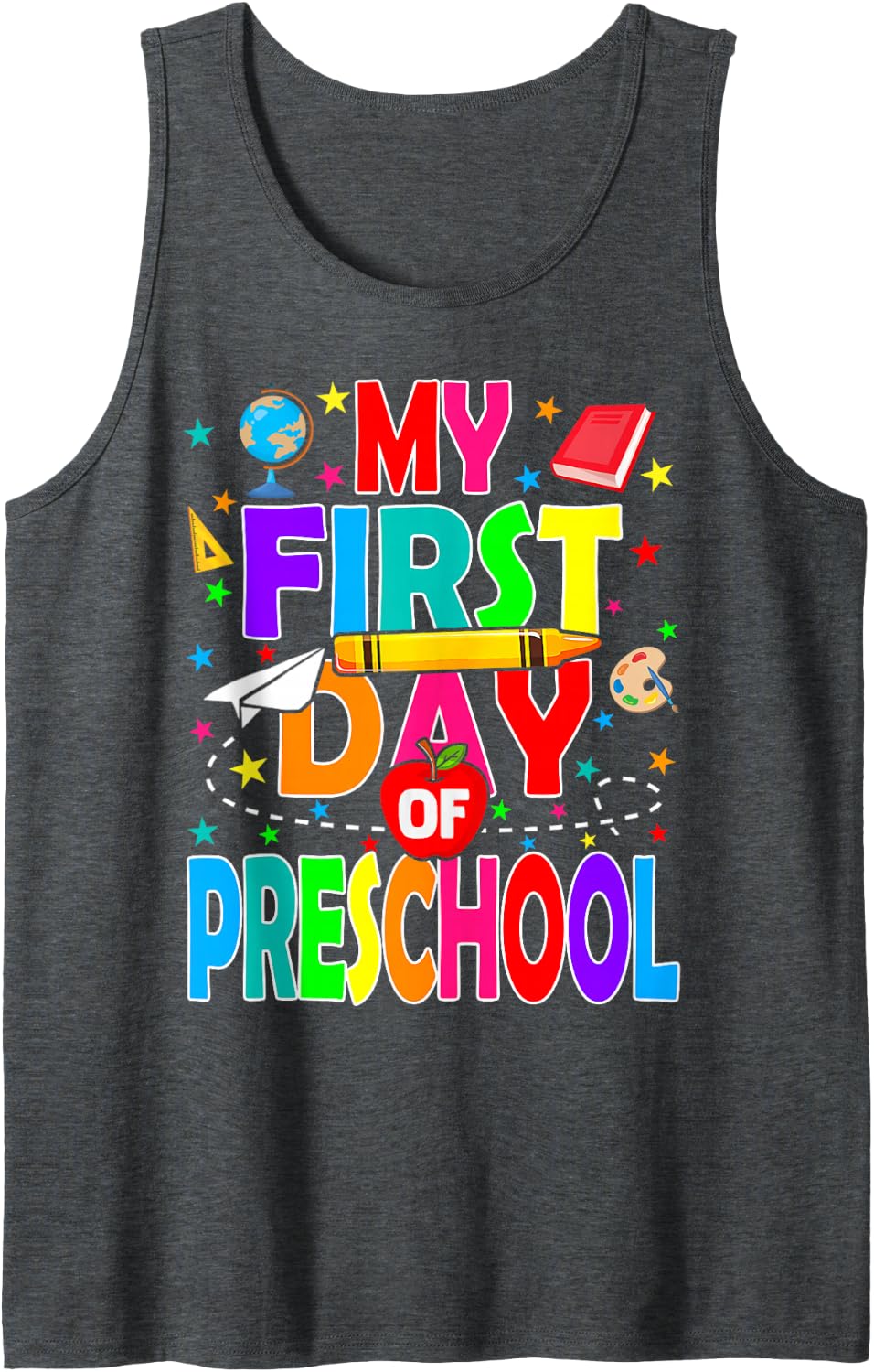 My First Day of Preschool Back to School Boys Kids Sleeveless Tank Top - Dark Heather Grey