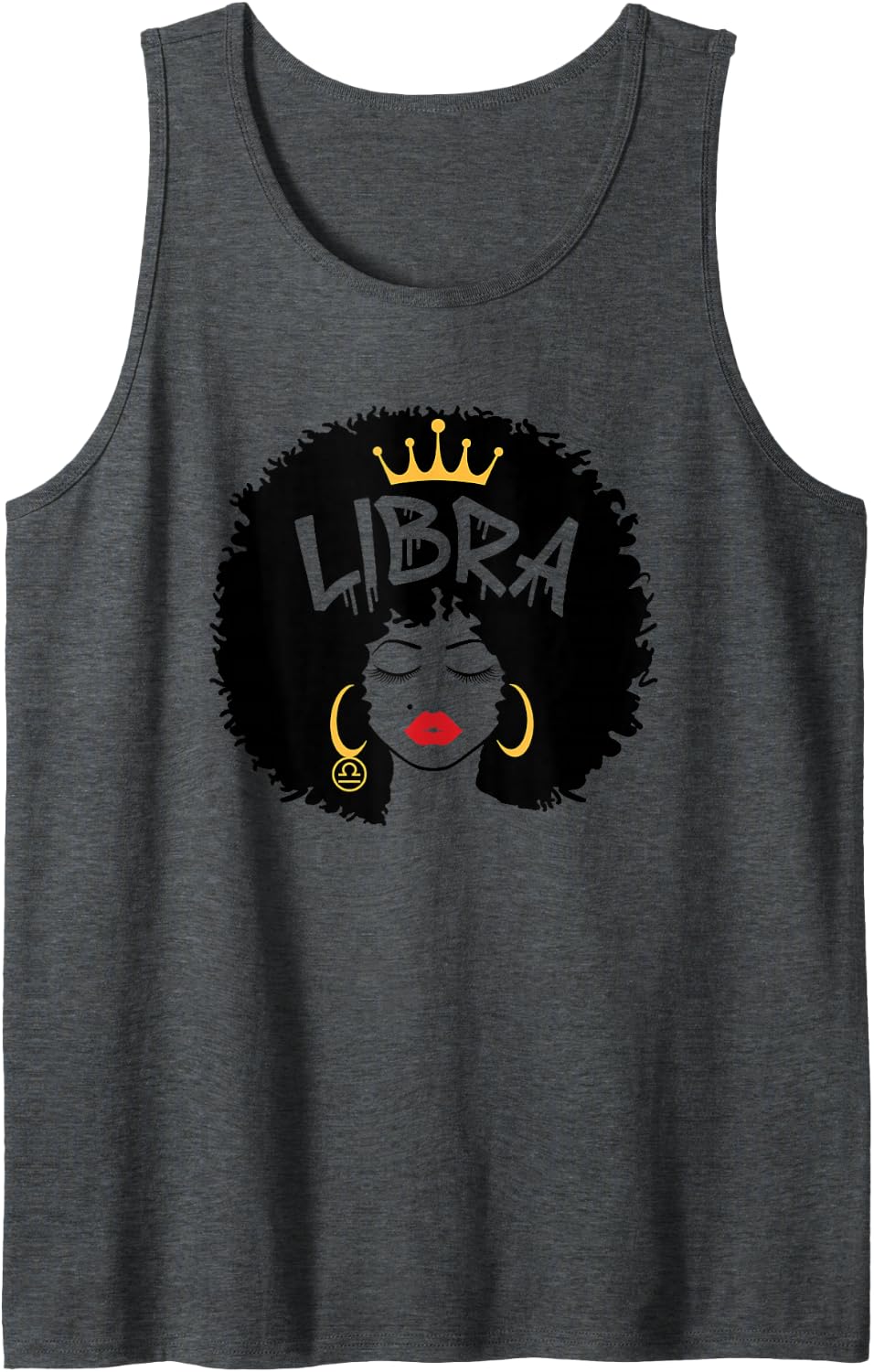Libra Zodiac Sign African Hair Style Queen Afro Astrology Sleeveless Tank Top - Dark Heather Grey