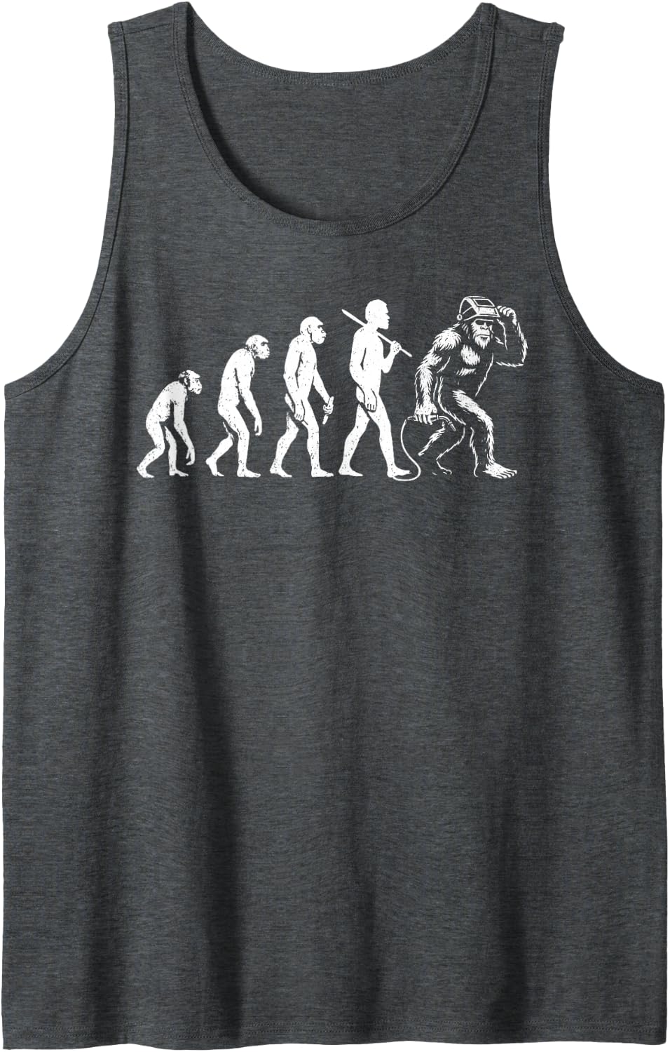 Funny Human Evolution Bigfoot Welder Welding Sleeveless Tank Top - Dark Heather Grey
